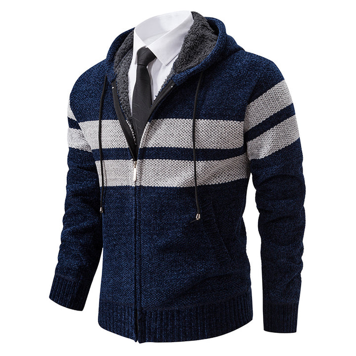 Herren nan gestrickte Kapuzenjacke mit Teddyfutter, verdecktem Reißverschluss und kontrastreifen Echo Archiv