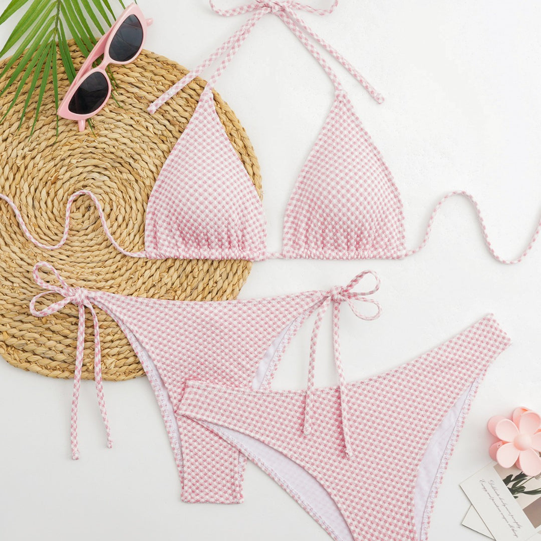 Damen Triangel-Bikini-Set mit verstellbaren Trägern und klassischem Karomuster Echo Archiv
