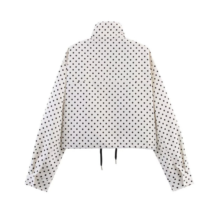 Damen Gekürzte gesteppte Jacke mit Polka‑Dot‑Print, Stehkragen und Tunnelzug Echo Archiv
