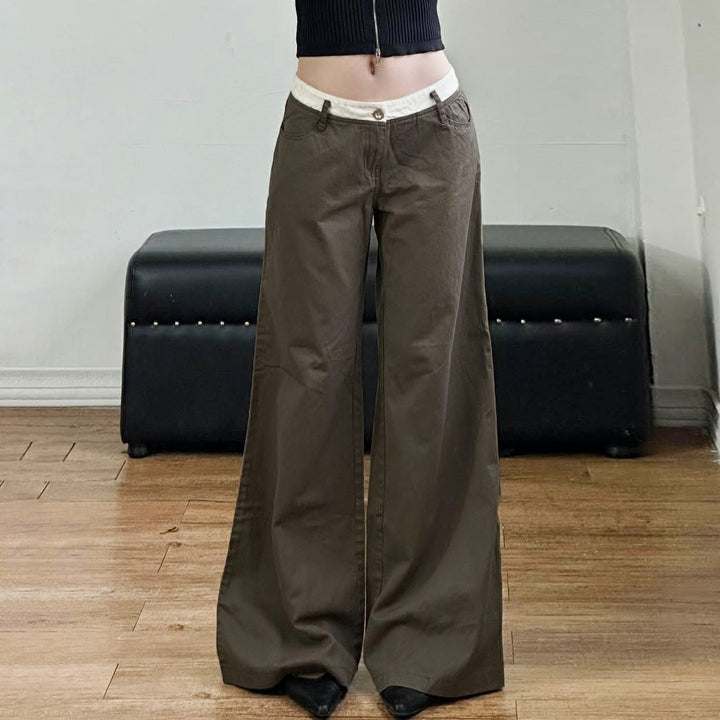 Damen nan Highwaist-Culottehose mit weitem Bein und kontrastierendem Bunddetail Echo Archiv