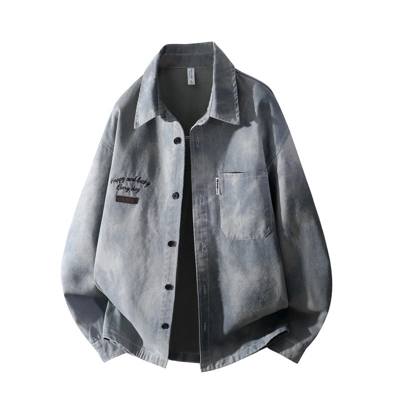 Herren Vintage-inspirierte Canvas-Überhemdjacke mit used-washed Effekt, kastiger Passform & aufgesetzter Brusttasche Echoarchiv