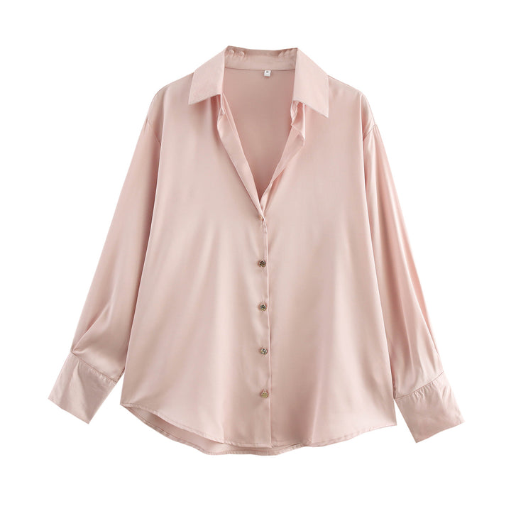 Damen nan oversized Satinbluse mit Hemdkragen, verlängerten Manschetten und abgerundetem Saum Echo Archiv