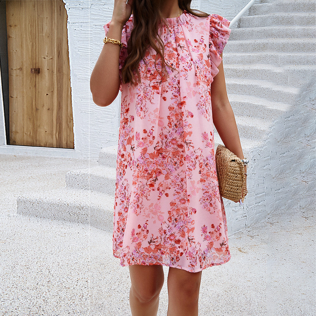 Damen Freizeitliches Blumenmuster Sommerkleid mit Rüschendetails – Lunéa