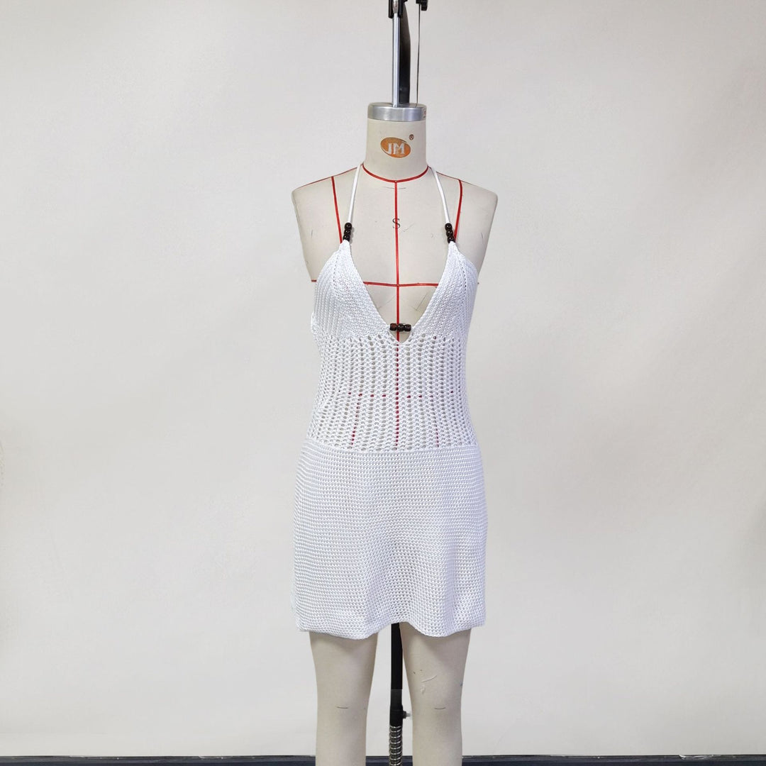 Damen gehäkeltes Strandkleid mit tiefem V-Ausschnitt und herausragenden Details Echo Archiv