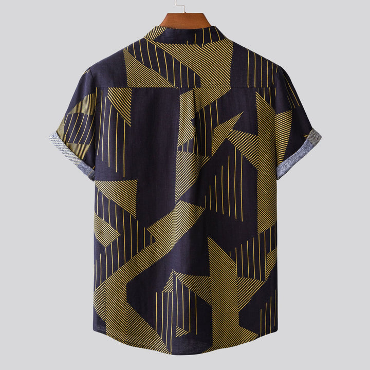 Herren Kurzarmhemd mit modernem Batik-Design und lässigem Stehkragen Echoarchiv