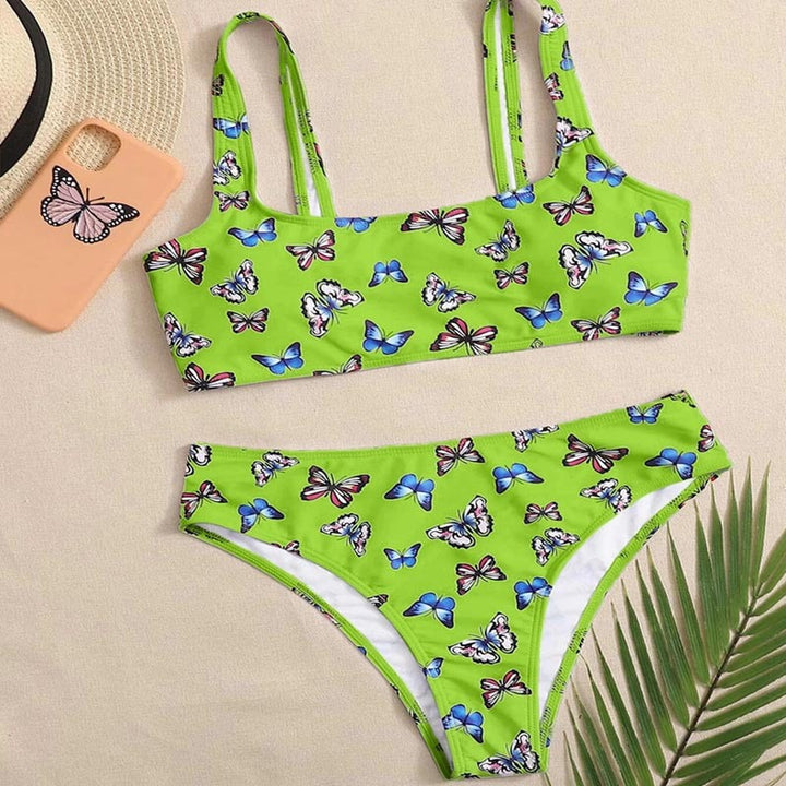 Damen Crop-Bikini-Set mit buntem Schmetterlingsdruck Echo Archiv