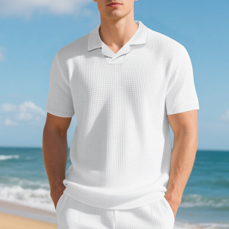 Herren Kurzarm Poloshirt mit strukturiertem Design und modernem Stehkragen Echoarchiv