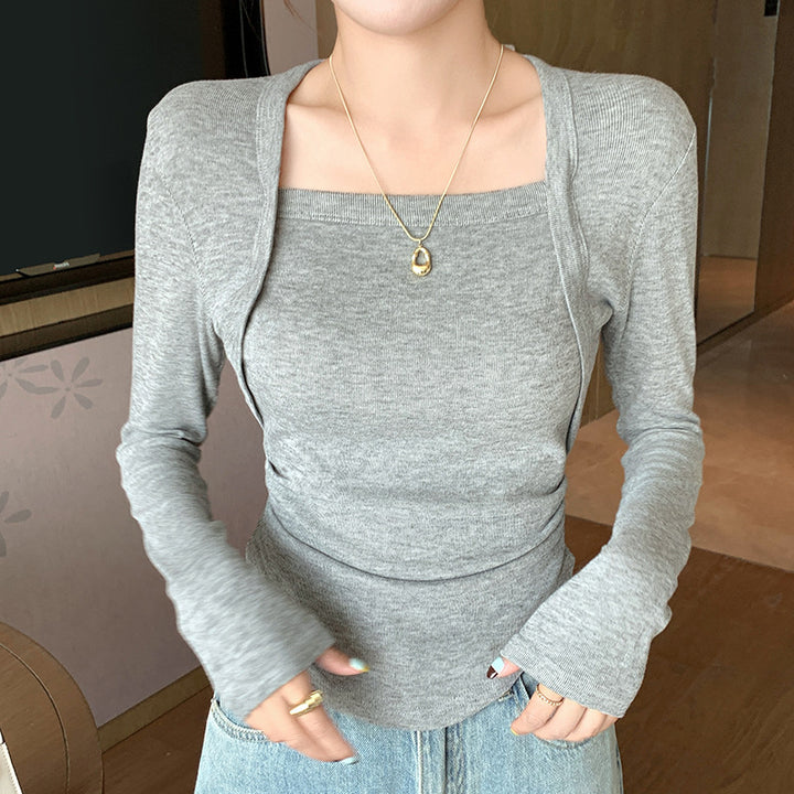 Damen Elegantes Langarmshirt mit Quadrat-Ausschnitt Echo Archiv