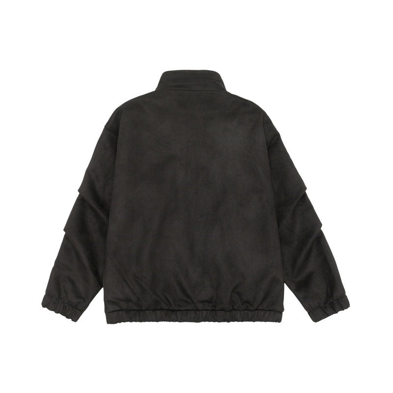 Unisex Kurzgeschnittene Stehkragen-Fleecejacke mit verdeckter Druckknopfleiste Echoarchiv
