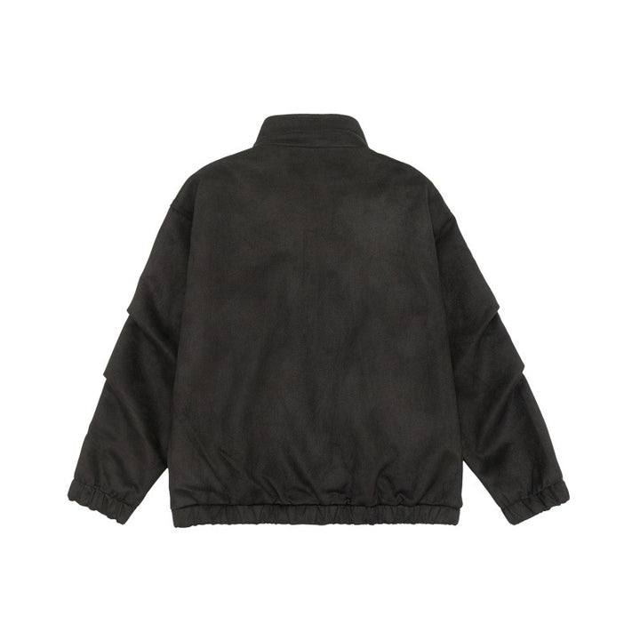 Unisex Kurzgeschnittene Stehkragen-Fleecejacke mit verdeckter Druckknopfleiste Echoarchiv