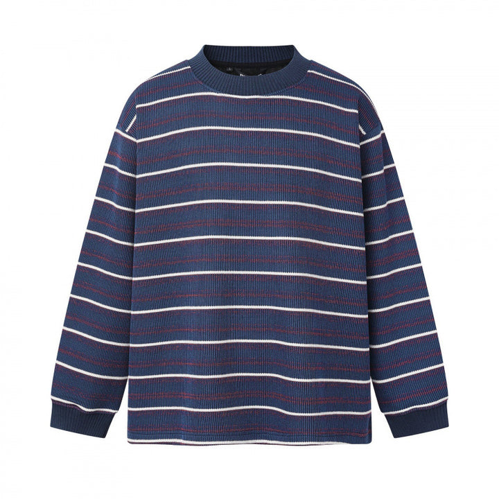 Unisex Feinstrickpullover im Boxy-Schnitt mit Rundhals und maritimen Streifen Echo Archiv