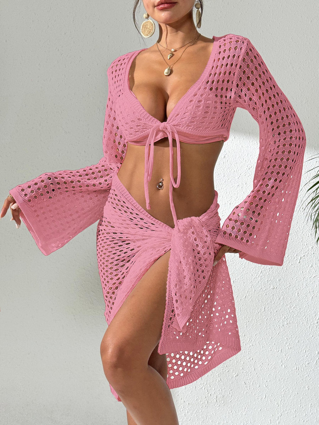Damen gehäkelter Strandüberwurf mit eleganten Schlagärmel Echo Archiv