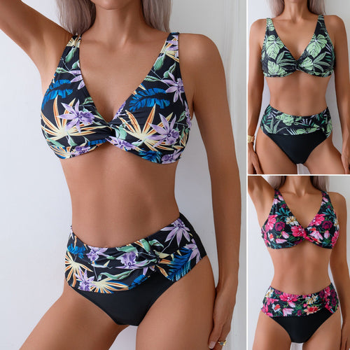 Damen Hochtailliertes Bikini-Set mit modischem Floral-Muster Echo Archiv