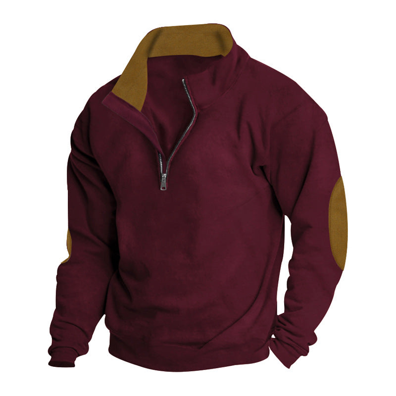 Herren Fleece Sweatshirt mit Stehkragen und schicken Kontrastärmel Echoarchiv