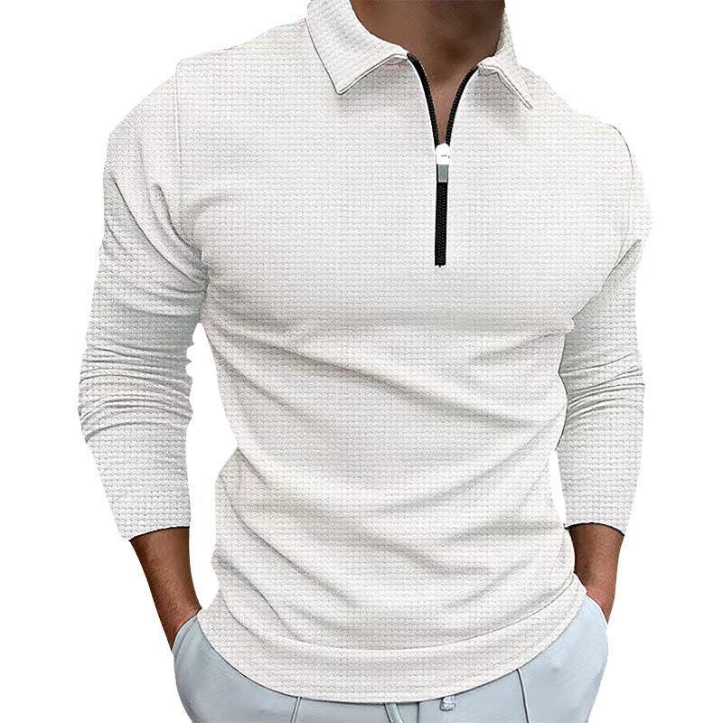 Herren strukturiertes Langarmshirt mit Reißverschluss und Stehkragen Echoarchiv