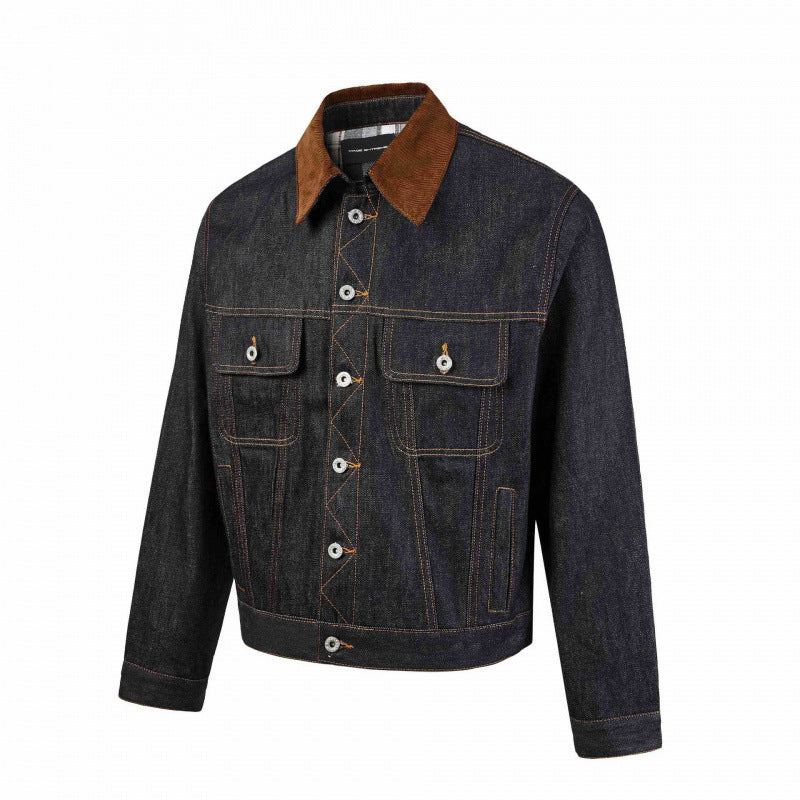 Herren Boxy Denim-Jacke mit Cordkragen und kariertem Futter Echo Archiv