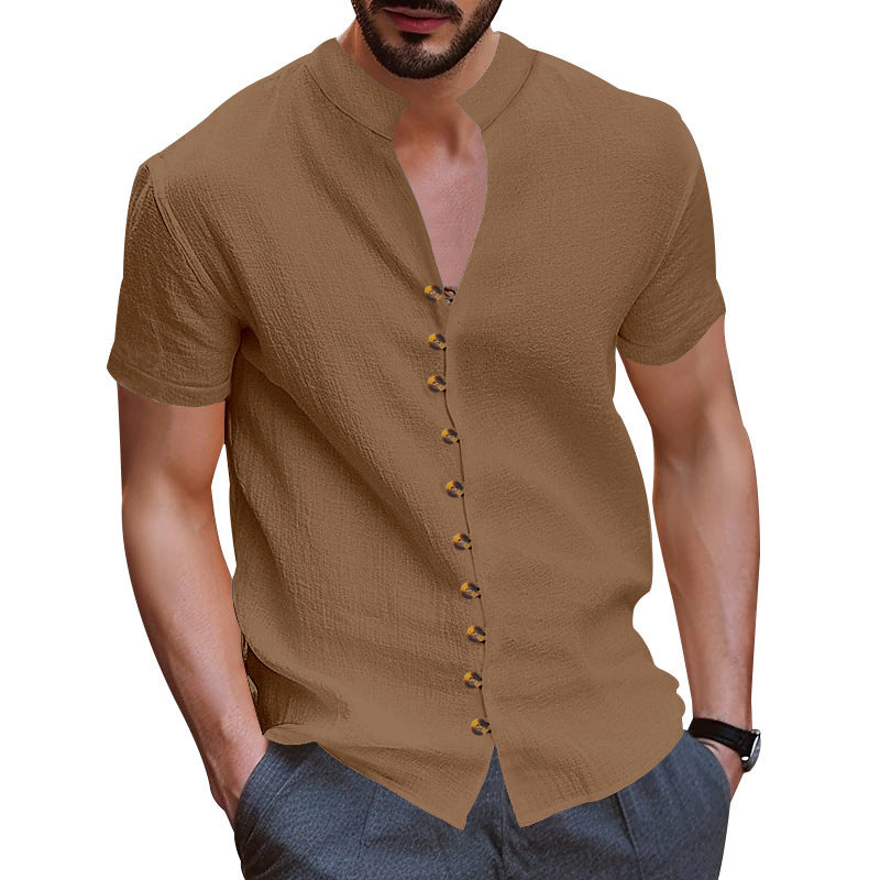Herren Kurzarm-Henley-Hemd mit strukturiertem Stoff und eleganten Knopfdetails Echoarchiv