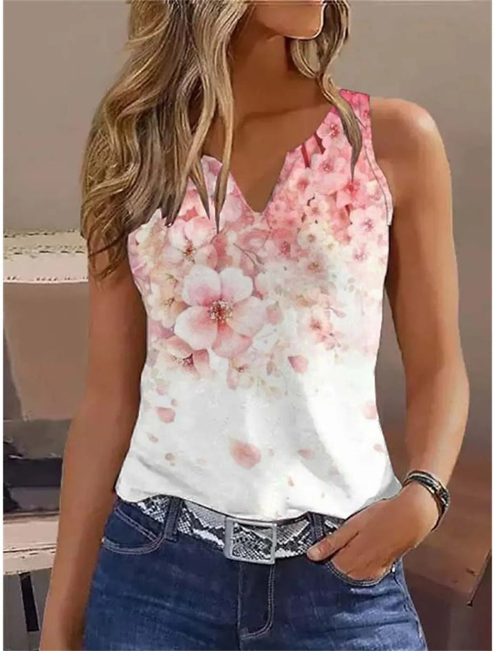 Damen ärmelloses Blusenshirt mit floralem Design – Élovi