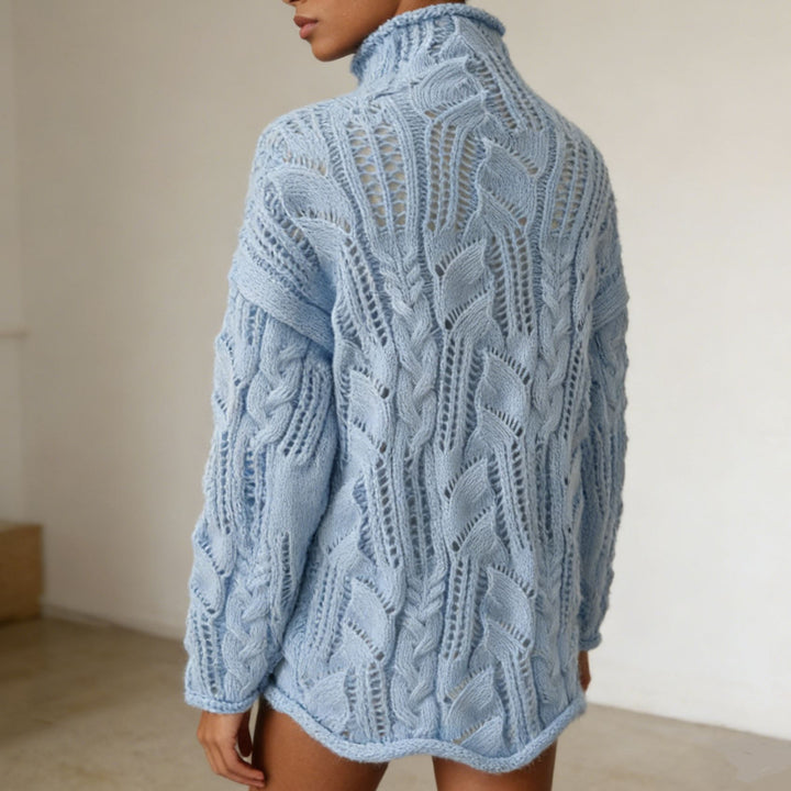 Damen Oversize Rollkragenpullover mit Ajour‑Zopfmuster – Mavelle