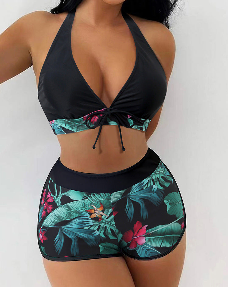Damen Bikini-Set mit sportlichem High-Waist-Schnitt und verspieltem Blumenmuster Echo Archiv