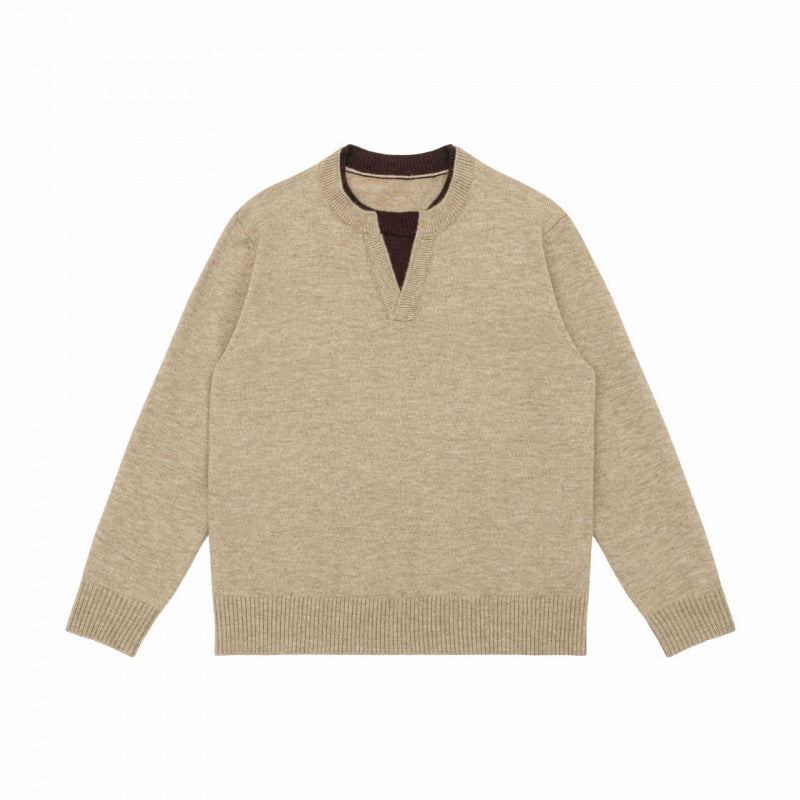 Unisex Mélange-Strickpullover mit Halbhals-V-Schlitz und kontrastiertem Innenbund Echo Archiv