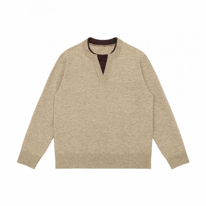 Unisex Mélange-Strickpullover mit Halbhals-V-Schlitz und kontrastiertem Innenbund Echo Archiv