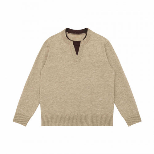 Unisex Mélange-Strickpullover mit Halbhals-V-Schlitz und kontrastiertem Innenbund Echo Archiv