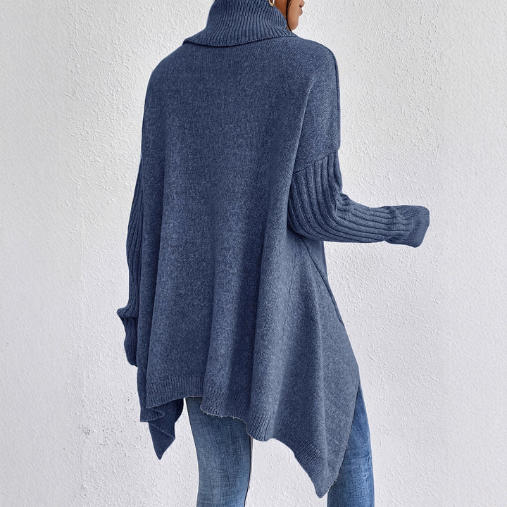 Damen nan Oversize Strickpullover mit hohem Rollkragen, gerippten Ärmeln und asymmetrischem Saum Echo Archiv