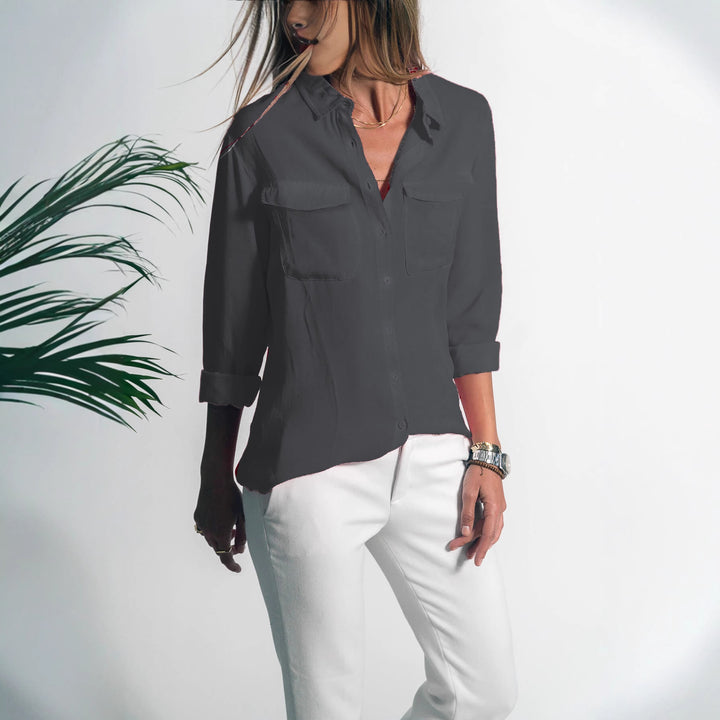 Damen Leichtes Hemd Bluse mit Brusttaschen und Lockerer Passform Echoarchiv