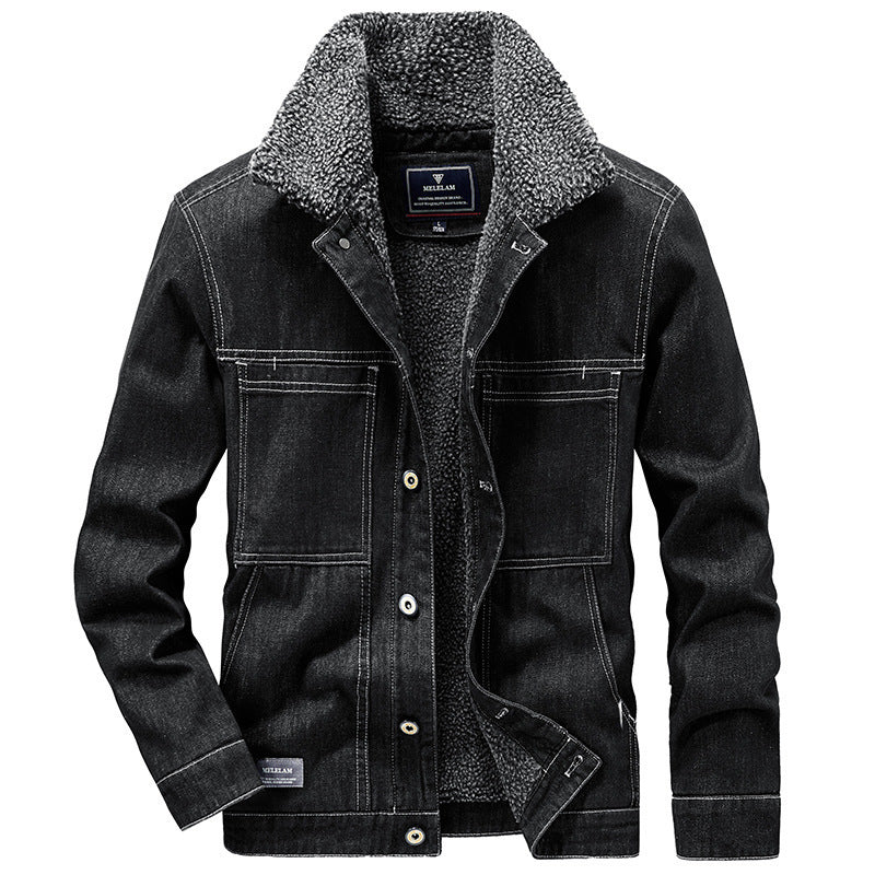 Herren Gefütterte Jeansjacke mit Teddyfleece-Innenfutter und Stehkragen – Denvaro