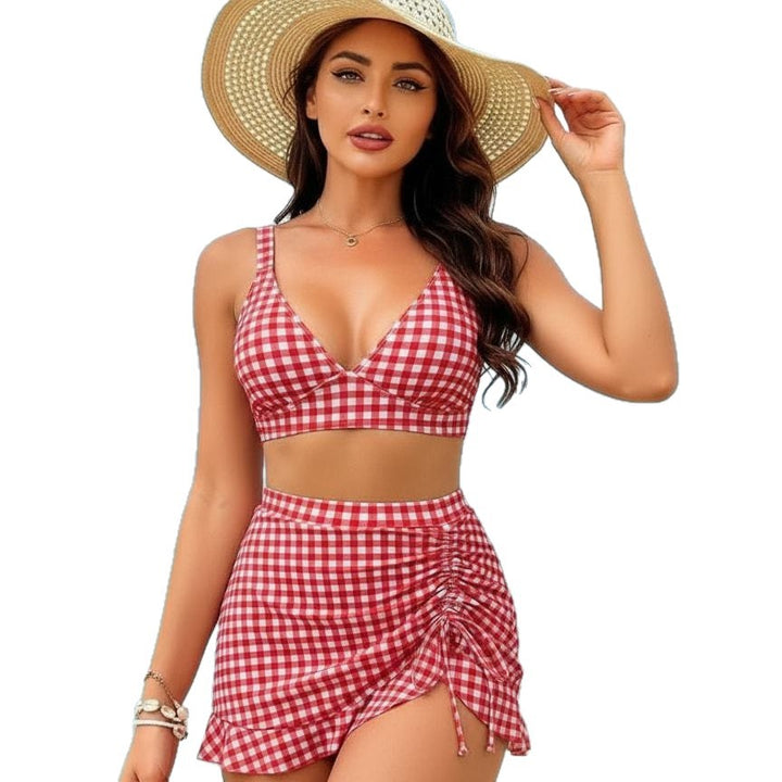 Damen Kariertes Bikini-Set mit verspieltem Rock Echo Archiv