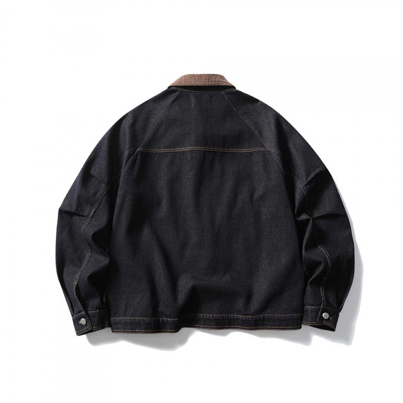 Unisex Boxy-Jeansjacke mit Cordkragen, kontrastierenden Ziernähten und Druckknopfleiste Echo Archiv