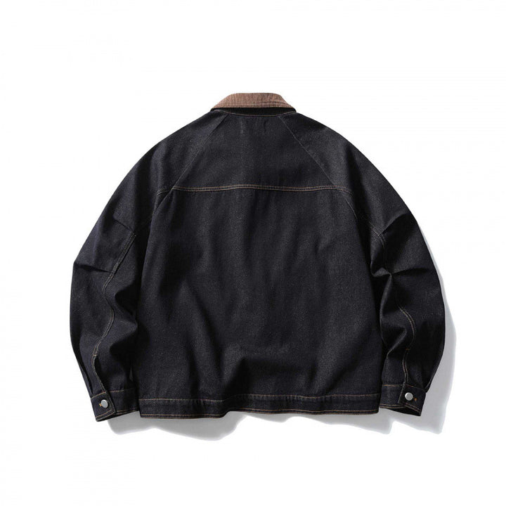 Unisex Boxy-Jeansjacke mit Cordkragen, kontrastierenden Ziernähten und Druckknopfleiste Echo Archiv