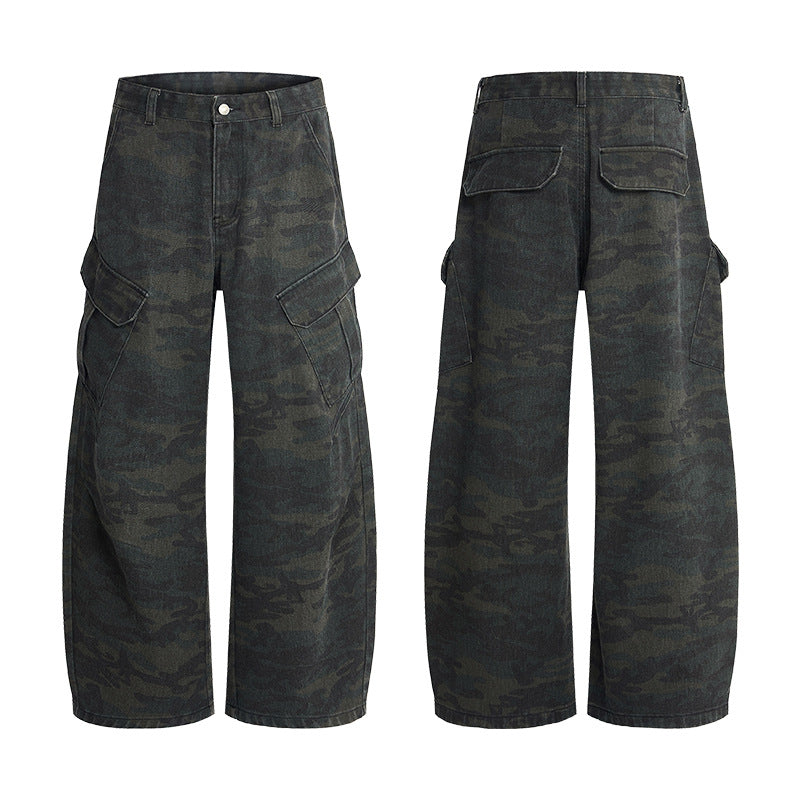 Herren Extraweite Cargohose im Palazzoschnitt aus schwerem Camouflage-Denim Echo Archiv