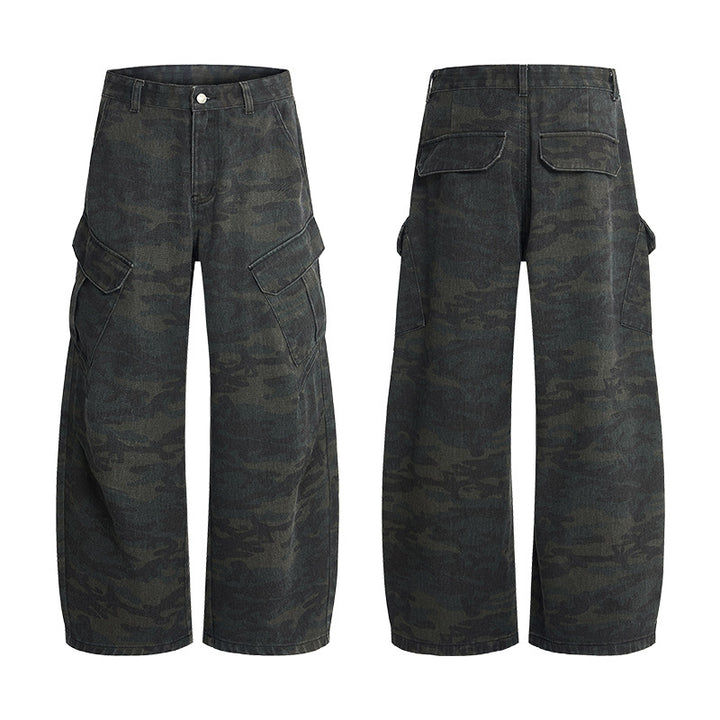 Herren Extraweite Cargohose im Palazzoschnitt aus schwerem Camouflage-Denim Echo Archiv