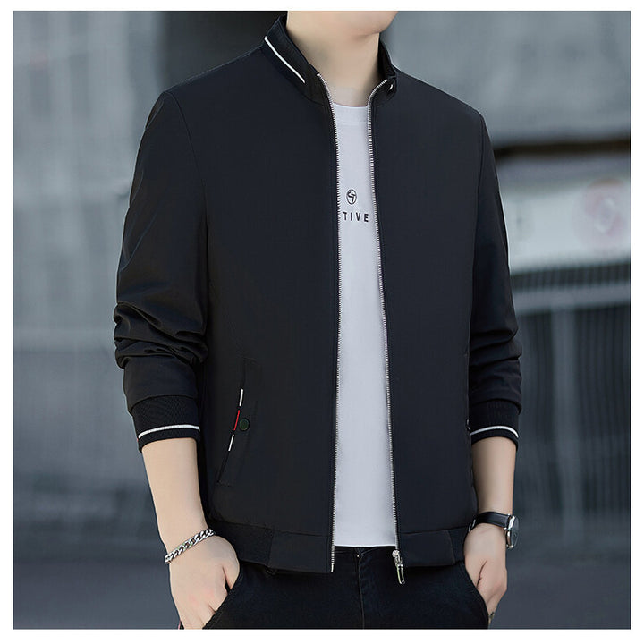 Herren Minimalistische Softshell-Bomberjacke mit Stehkragen und Kontraststreifen-Bündchen Echo Archiv