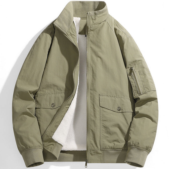 Herren Utility-Fliegerjacke mit Teddyfutter, Stehkragen und Ärmel-Tasche Echo Archiv