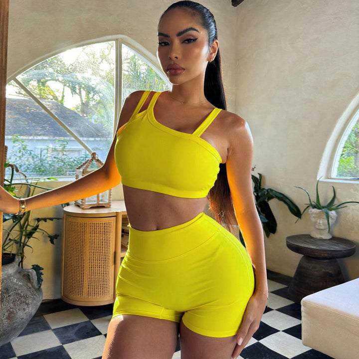 Damen Sportliches Crop-Top und High-Waist Short Set Echo Archiv