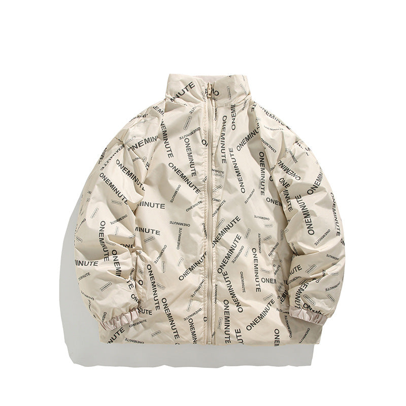 Herren Modische Steppjacke mit hohem Kragen und einzigartigem Schriftzug Echoarchiv