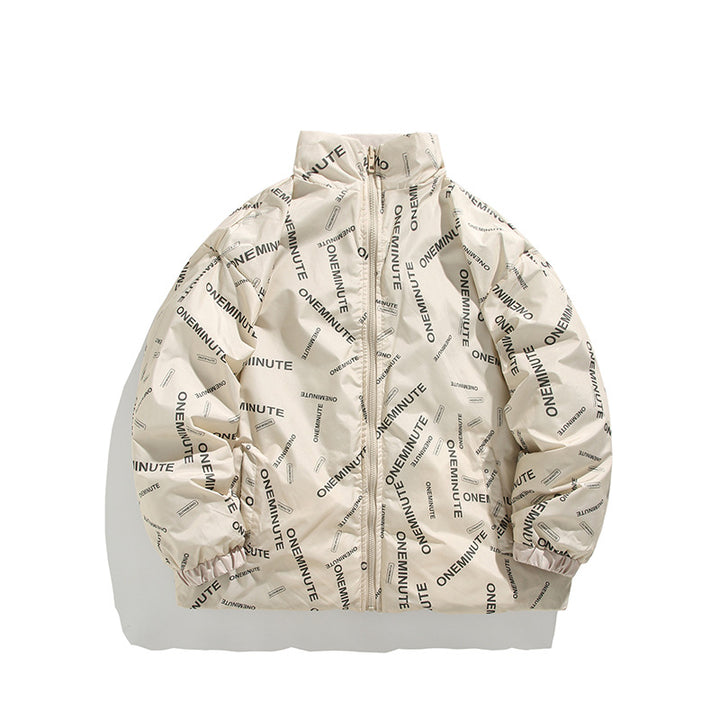 Herren Modische Steppjacke mit hohem Kragen und einzigartigem Schriftzug Echoarchiv