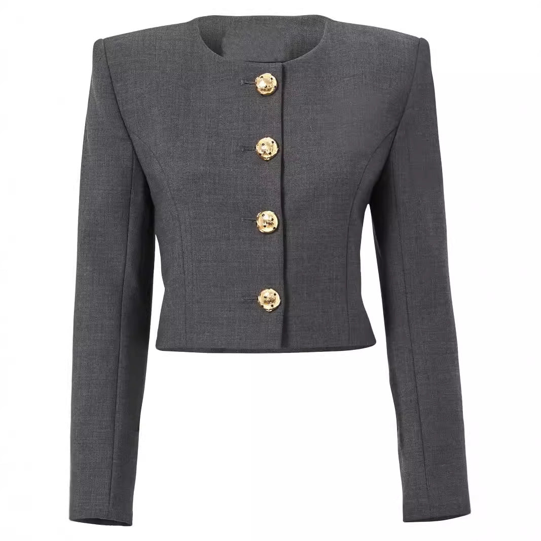 Damen Zweiteiliger Tailoring-Anzug Kurzblazer mit markanter Schulter und hochtaillierter Palazzohose Echoarchiv