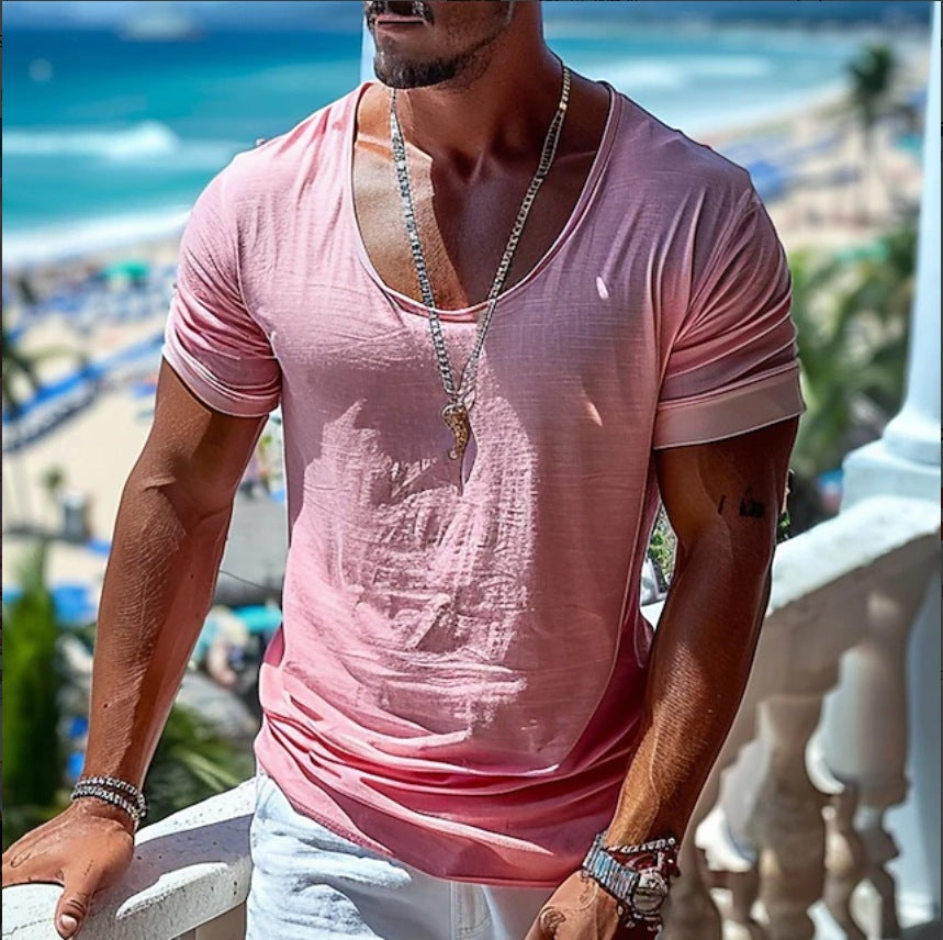 Herren V-Ausschnitt T-Shirt aus leichtem, atmungsaktivem Material Echoarchiv