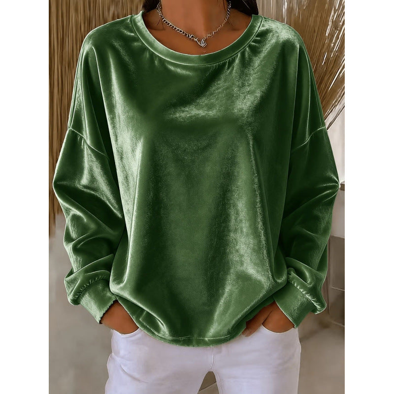Damen Samt-Oversize-Sweatshirt mit Rundhalsausschnitt und eingesetzter Schulter Echoarchiv
