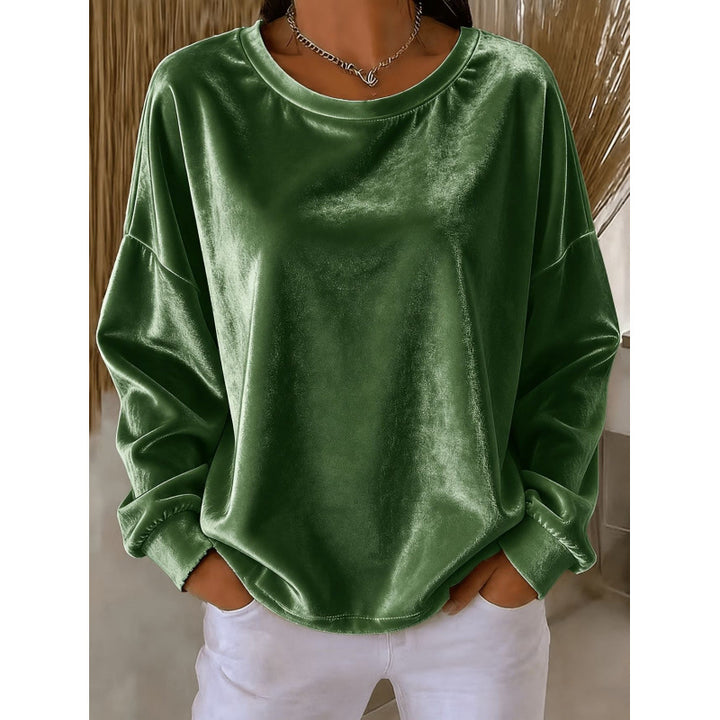 Damen Samt-Oversize-Sweatshirt mit Rundhalsausschnitt und eingesetzter Schulter Echoarchiv