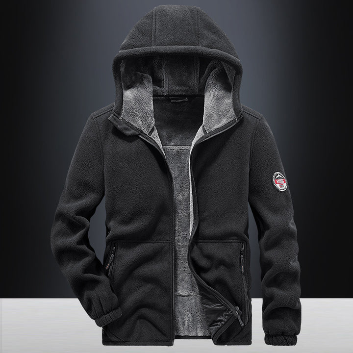 Herren Kapuzen-Fleecejacke mit Teddy-Innenfutter und Reißverschlusstaschen – Taviero