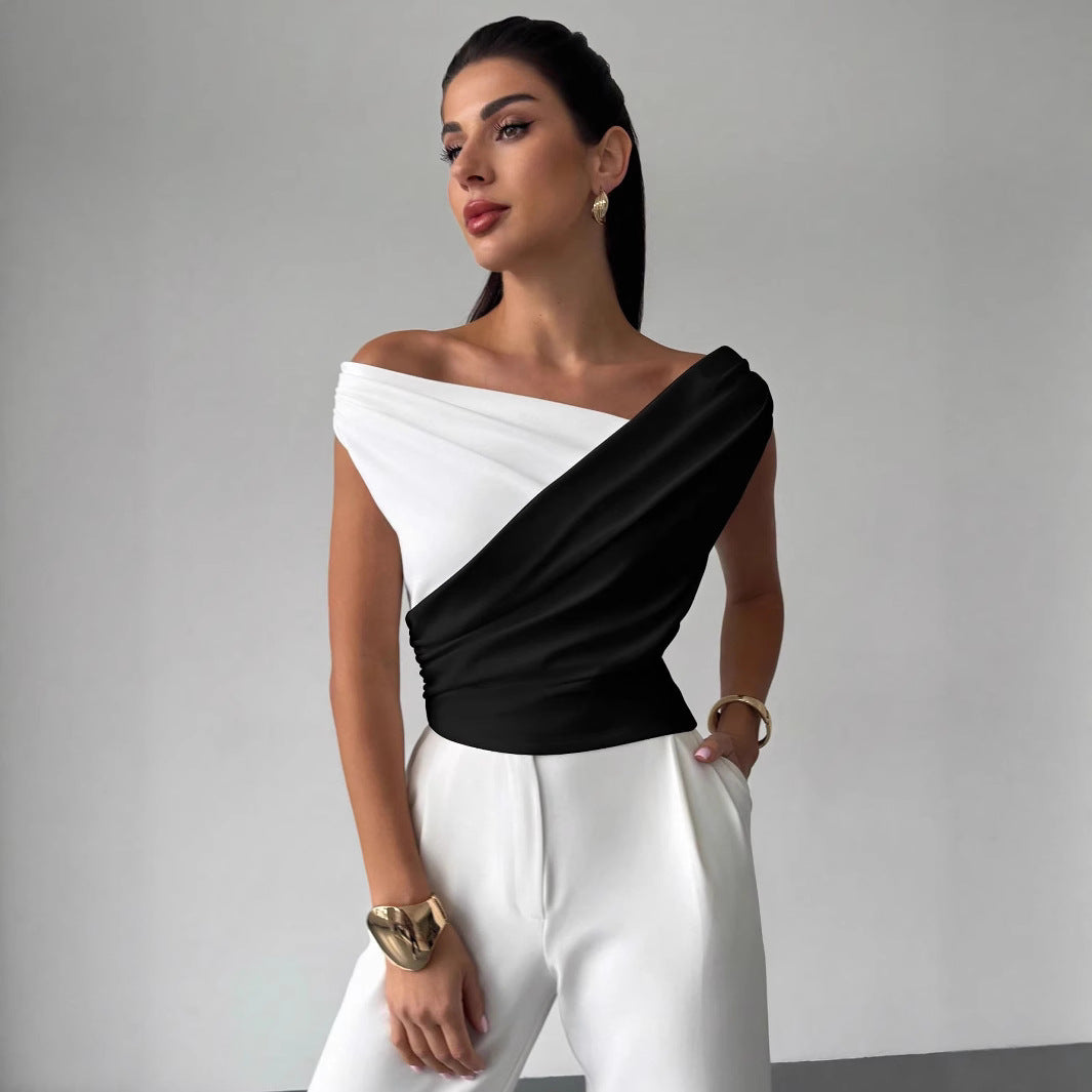 Damen nan elegantes asymmetrisches Drapiertop mit überkreuzter Vorderpartie und figurbetonter Taille Echo Archiv
