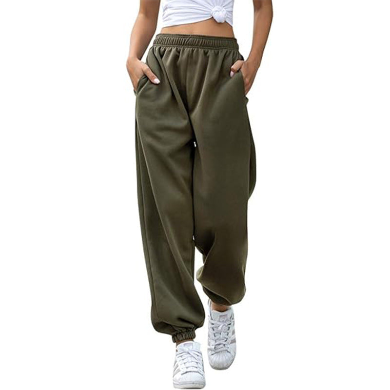 Damen nan Cozy-Sweat-Palazzohose mit hohem Komfortbund, integriertem Kordelzug und gerafften Knöchelabschlüssen Echo Archiv