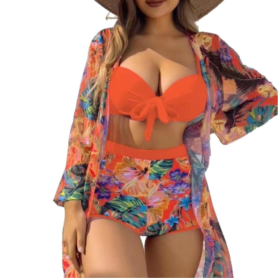 Damen Hochtailliertes Bikini-Set mit floralem Design und Bändchen Echo Archiv