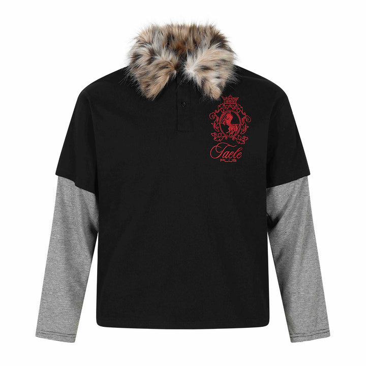 Damen Layered-Optik Langarm-Polo mit Kunstfellkragen und Wappenstickerei Echoarchiv