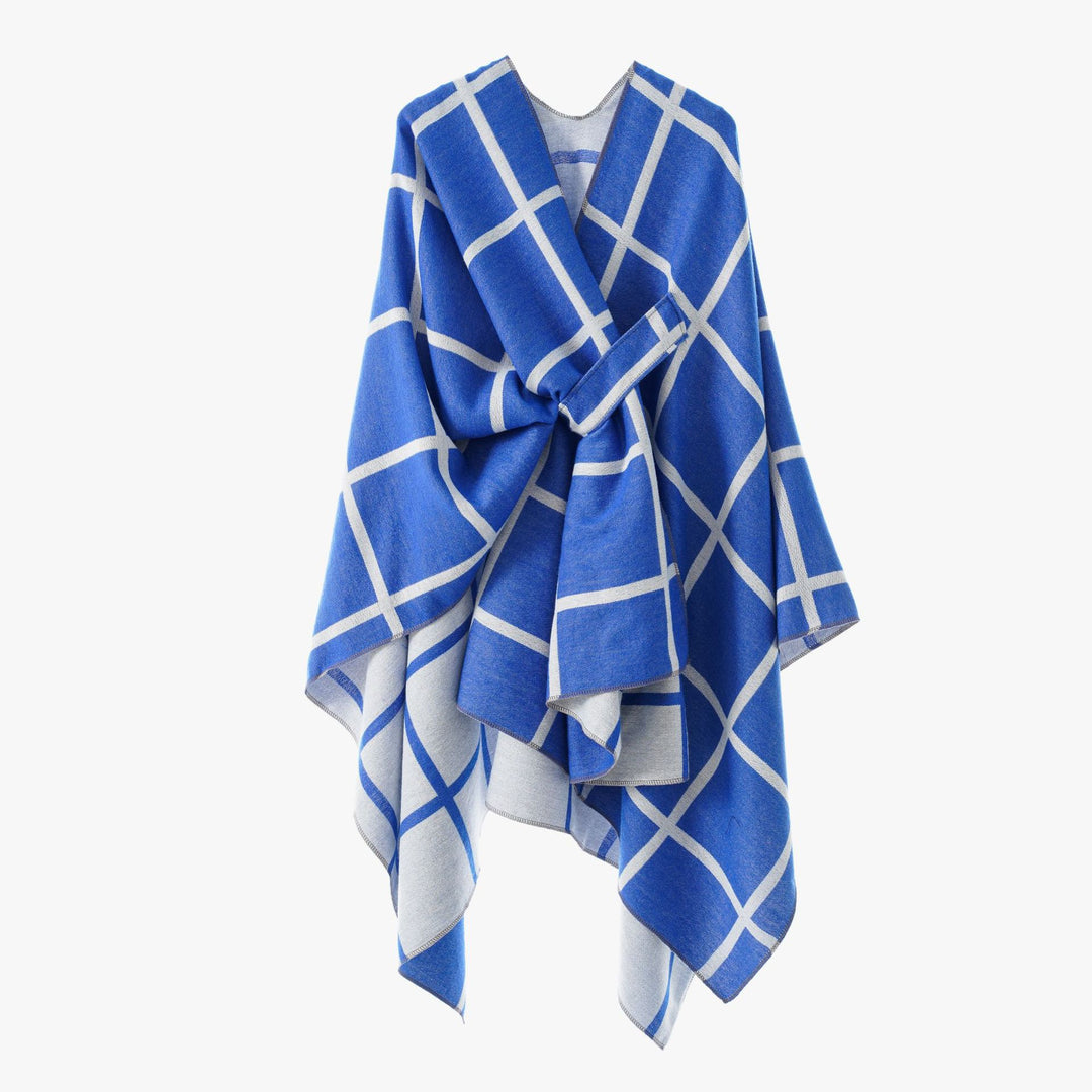 Damen Oversize Wollmix Poncho mit Gürtel und Karomuster Echo Archiv